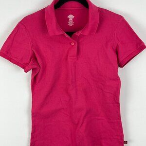 Dickies Kids Polo Shirt Size L Pink Short Sleeve Collared Button Up Stretch